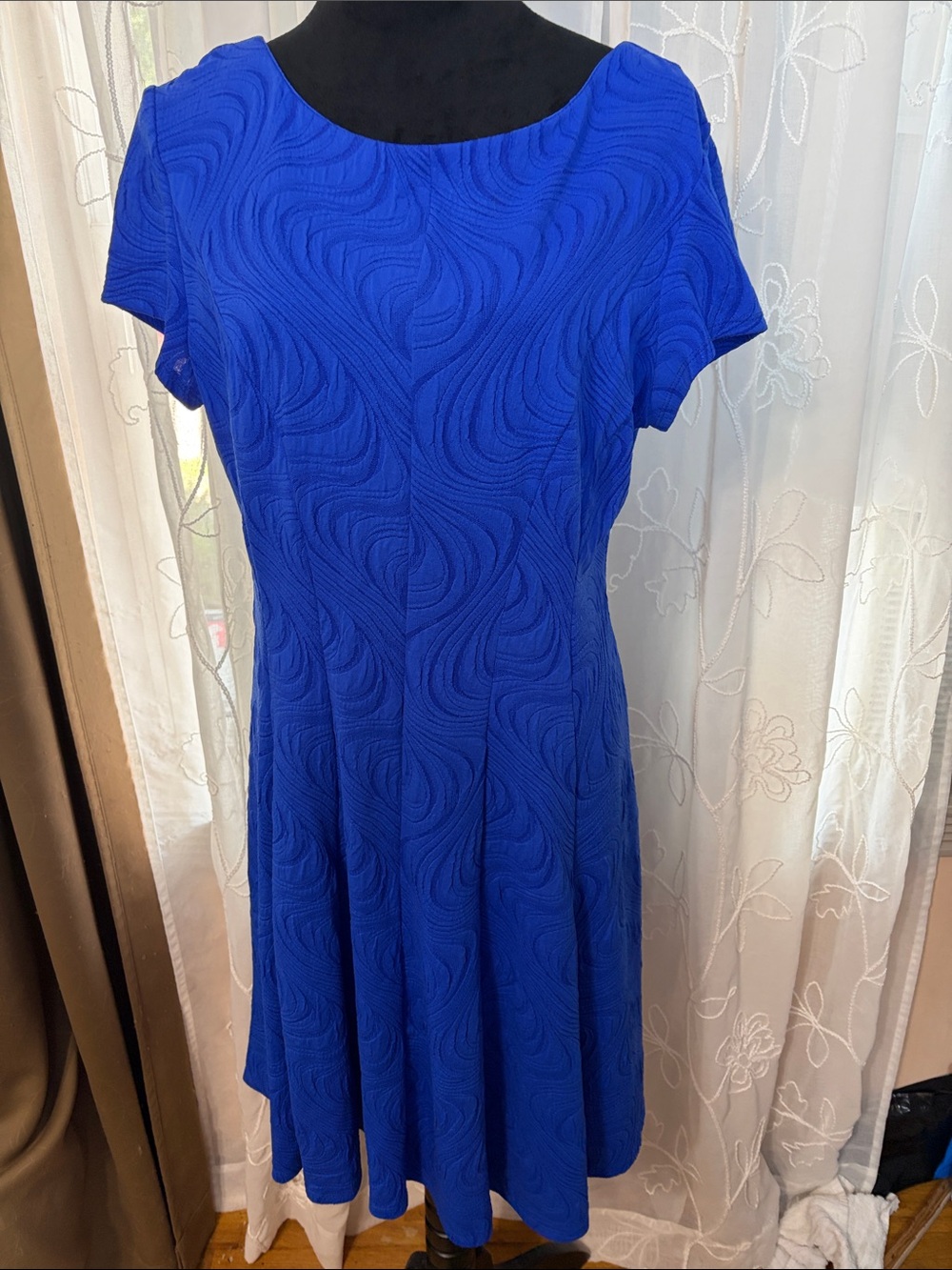 Christin Michaels  Royal Blue Textured Fit & Flare Dress 14